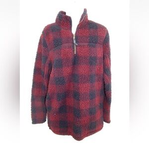Women Red and Black Teddy Jacket Marled Fleece Pullover